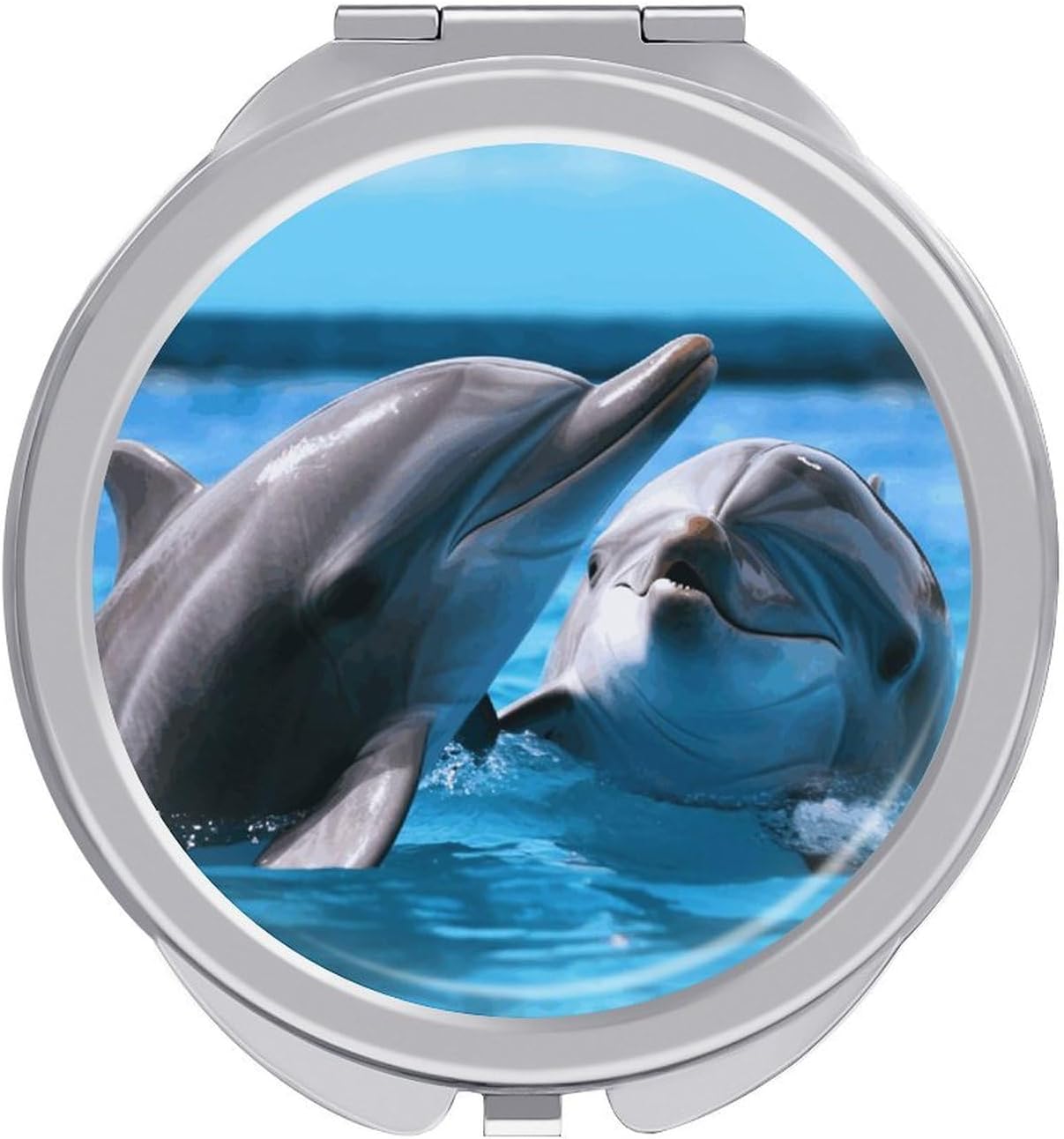 Two Dolphins in The Water Portable Makeup Mirror, Sided Travel Hand Mirror Mini Folding Mirror for Precise Makeup Women Daily Use