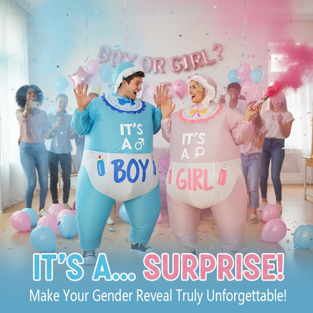 2-Pack Inflatable Baby Costume for Adults - Gender Reveal Baby Shower Costume,Halloween Blow Up Suit & Party Cosplay