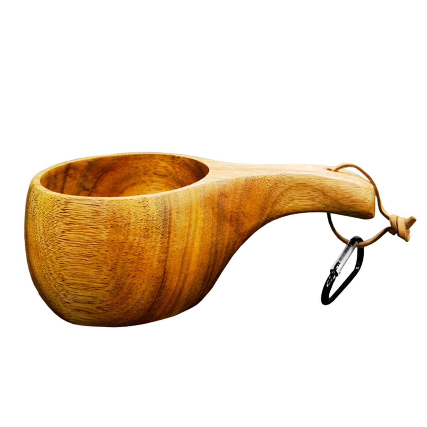 Sanrich Wooden Mug Kuksa Handcrafted Wood Camp Mug Survival Wood Cup Camping Cups & Mugs with Carabiner Leather Lanyard For Drinking Tea Coffee (8