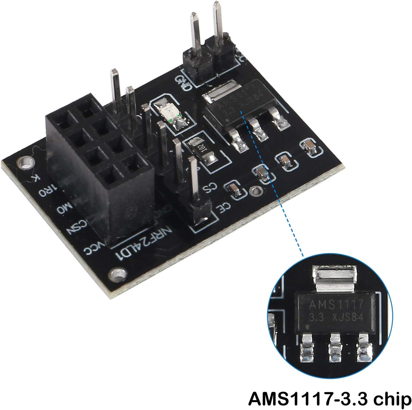 2Pcs NRF24L01+PA+LNA RF Wireless Transceiver Module with SMA Antenna 2.4G 1100m & Wireless Module with Breakout Adapter On-Board 3.3V Regulator