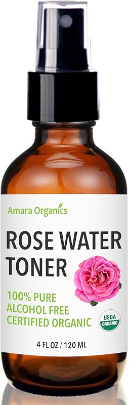 Água de rosas em spray Amara Organics para rosto e cabelo, sem álcool, 120 mL