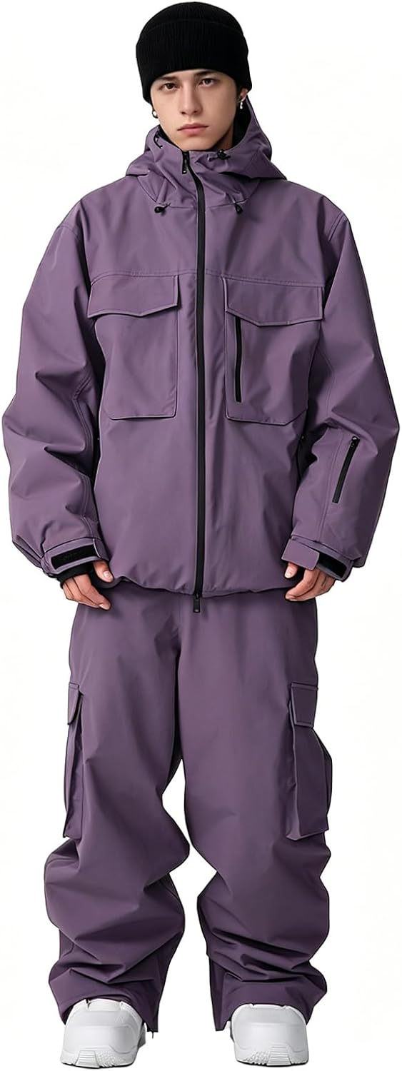 Mens Ski Suit Supper Baggy Snow Suit Waterproof Snowsuit Insulated Ski Jacket and Pant Set Loose fit Snowboarding Outfit