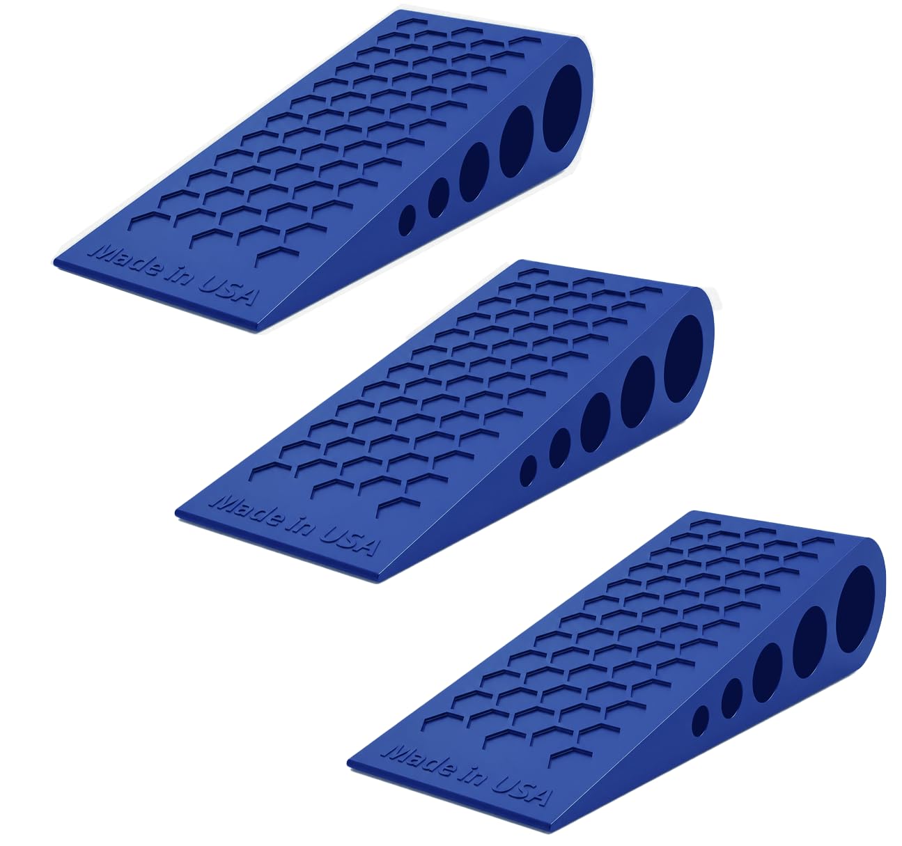 Door Stoppers for Bottom of Door Premium Floor Rubber Door Stop Wedge Made in USA Heavy Duty Honeycomb Design for Carpet, Tile, Ideal for Home, School, Commercial,Blue 3 Pack