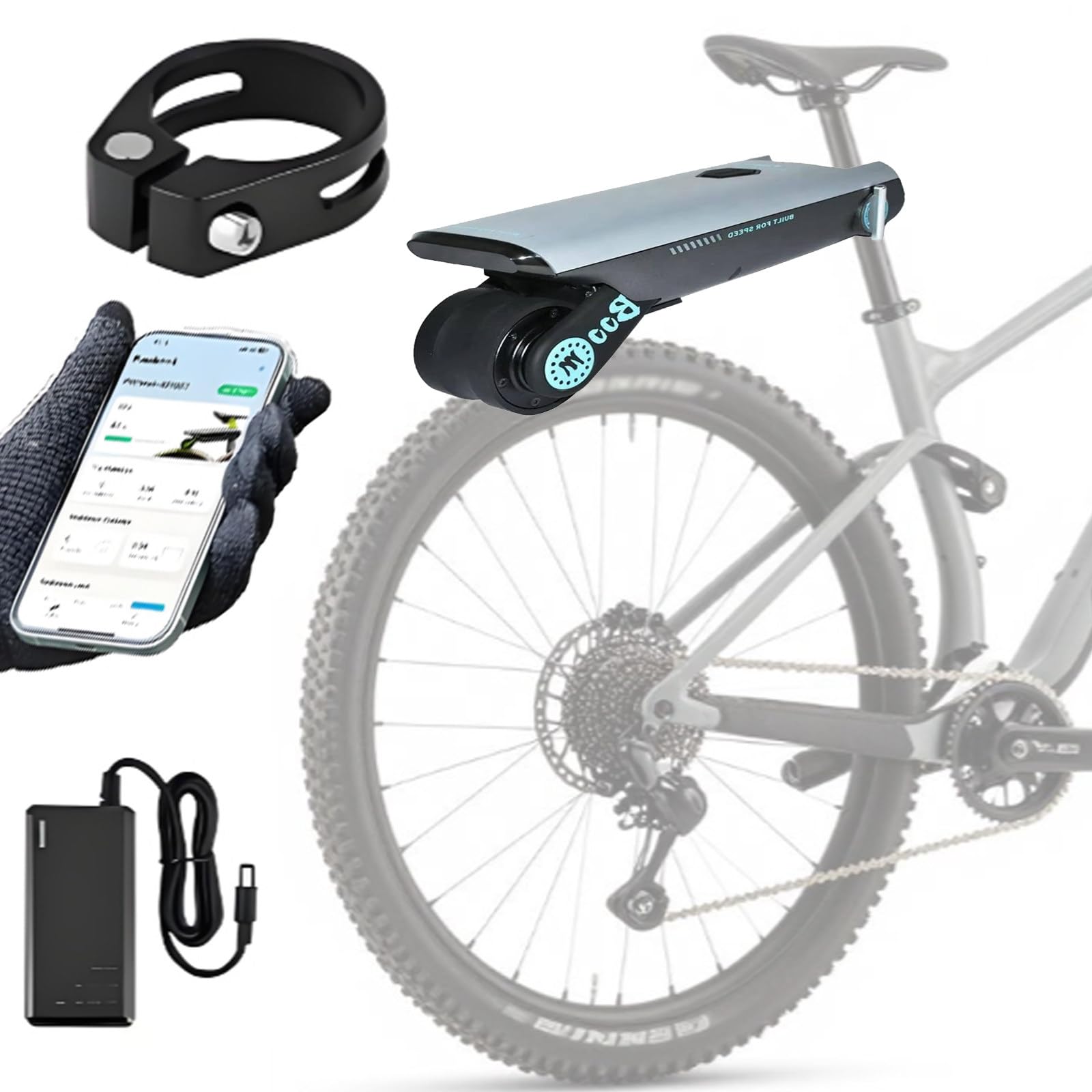 Kit di conversione per Bicicletta elettrica - Azionamento Elettrico per Bici da Città, Mountain Bike e Bici Pieghevoli, unità di azionamento Portatile con Controllo Tramite App B
