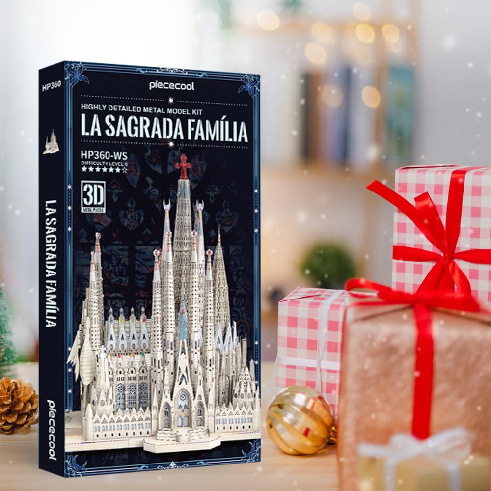 Piececool Metal Puzzle 3D Cattedrale Della Sacra Famiglia, Cattedrale Gotica Puzzle 3D Metallo, Modellini per Acciaio Inossidabile, Raccolta, Metallico, Modellismo da Costruire Adulti, 450 Pezzi