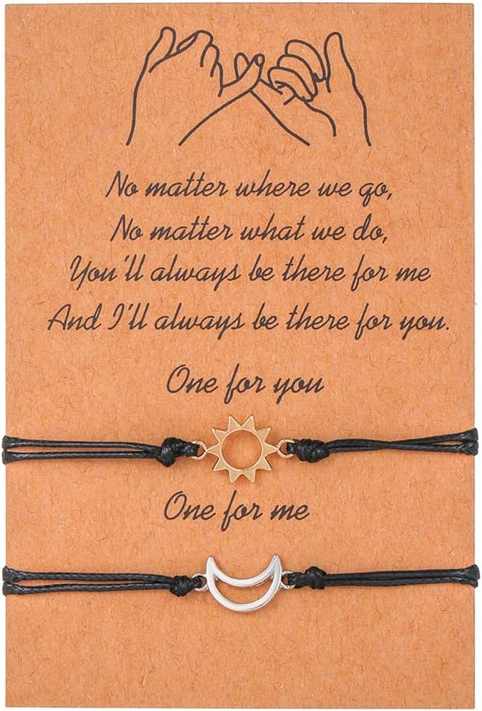 2pcs Black Pink Promise Bracelets Turtle Sun Moon Love Wax Line Woven Bracelet Best Friend Hand Accessories for Women and Girls