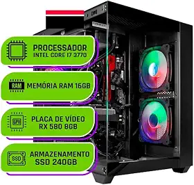 PC Gamer Alligator Shop Intel Core i7 3770, Radeon RX 580 8GB, Memoria 16GB DDR3, SSD 240GB, Preto Black