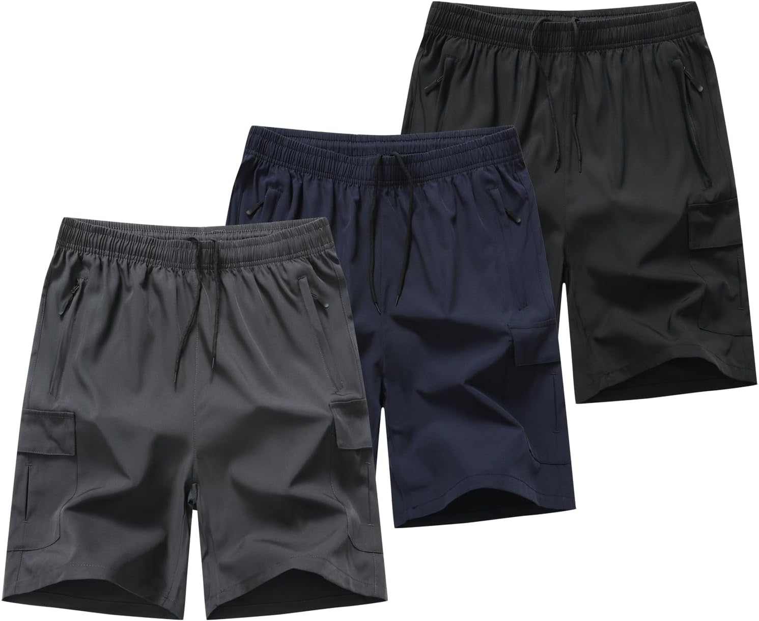MOHEM Mens Hiking Cargo Shorts Lightweight Quick Dry Athletic Running Workout Shorts with Zip Pockets