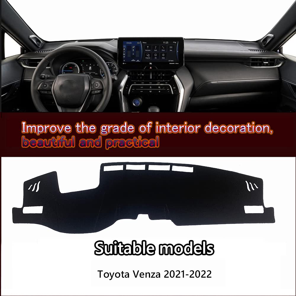 Great-luck Dashboard Cover Mat Custom Interior Accessories Dash Covers Reduces Glare Eliminates Cracking(With HUD(Black edge) for Toyota Venza(2021 2022)