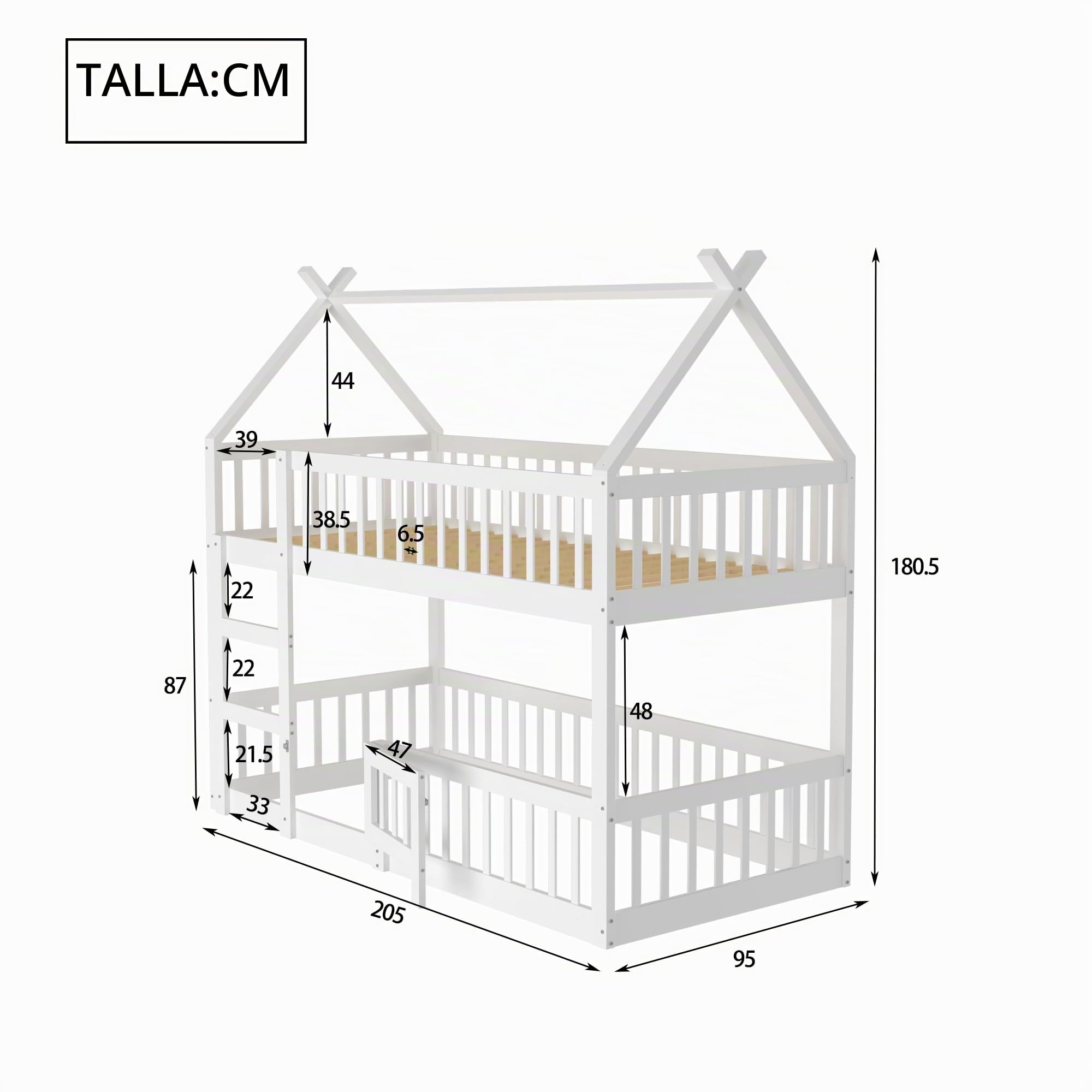 YESGIGA Litera infantil de 90 x 200 cm, con escalera, diseño loft, marco de madera maciza (blanco, 90 x 200 cm)