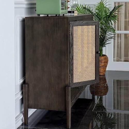 DUBTEDHOU Chinese Solid Wood Sideboard Kitchen Cabinet, Four-Door Rattan Wood Storage Cabinet Buffet Sideboard 62.99x17.71x39.37 Inch - Image 3