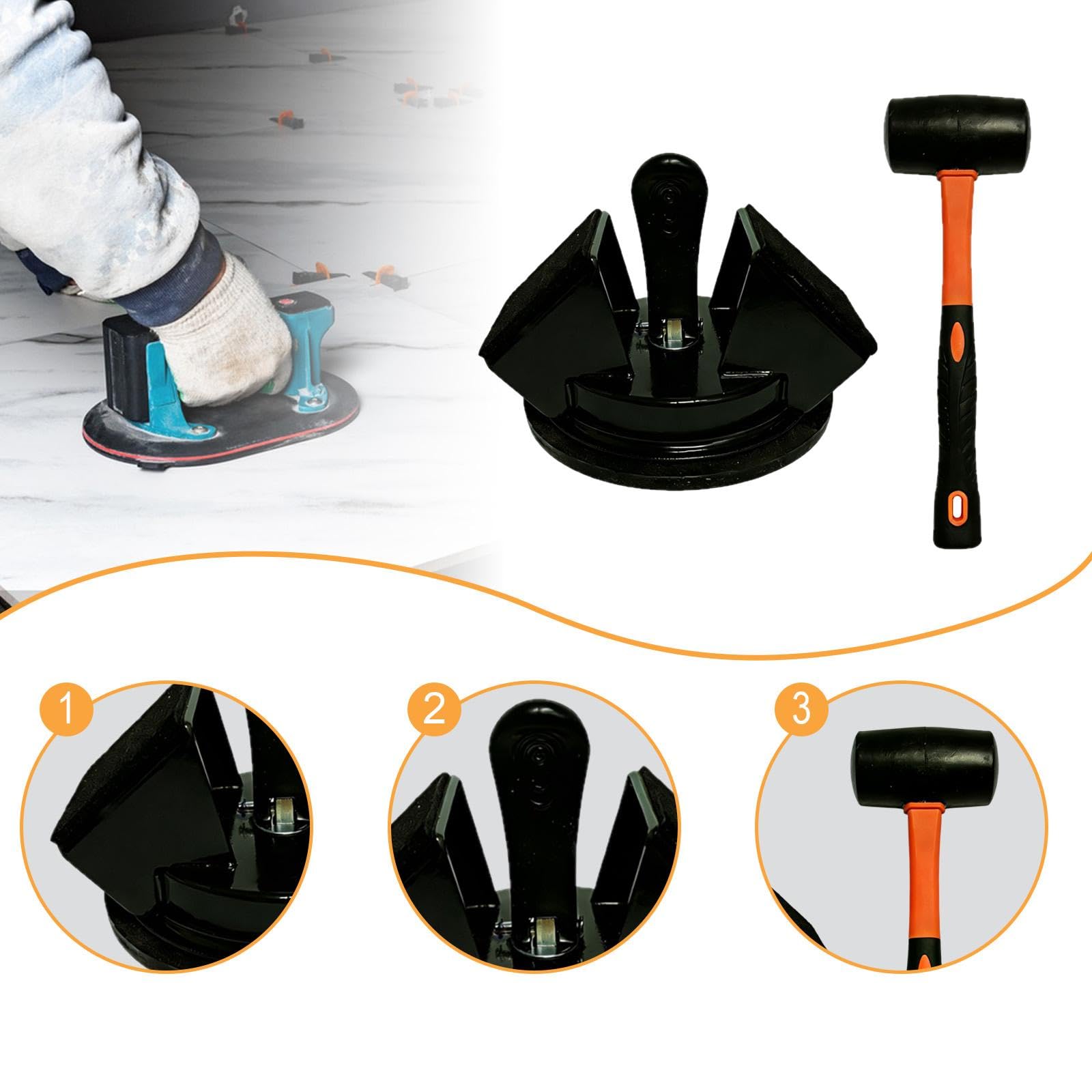 Herramienta para Reparar Juntas de Suelos - Abrazadera Portátil con Ventosa para Suelos de Baldosas Y Parquet - Herramienta para Reparar Juntas de Sue, Negro
