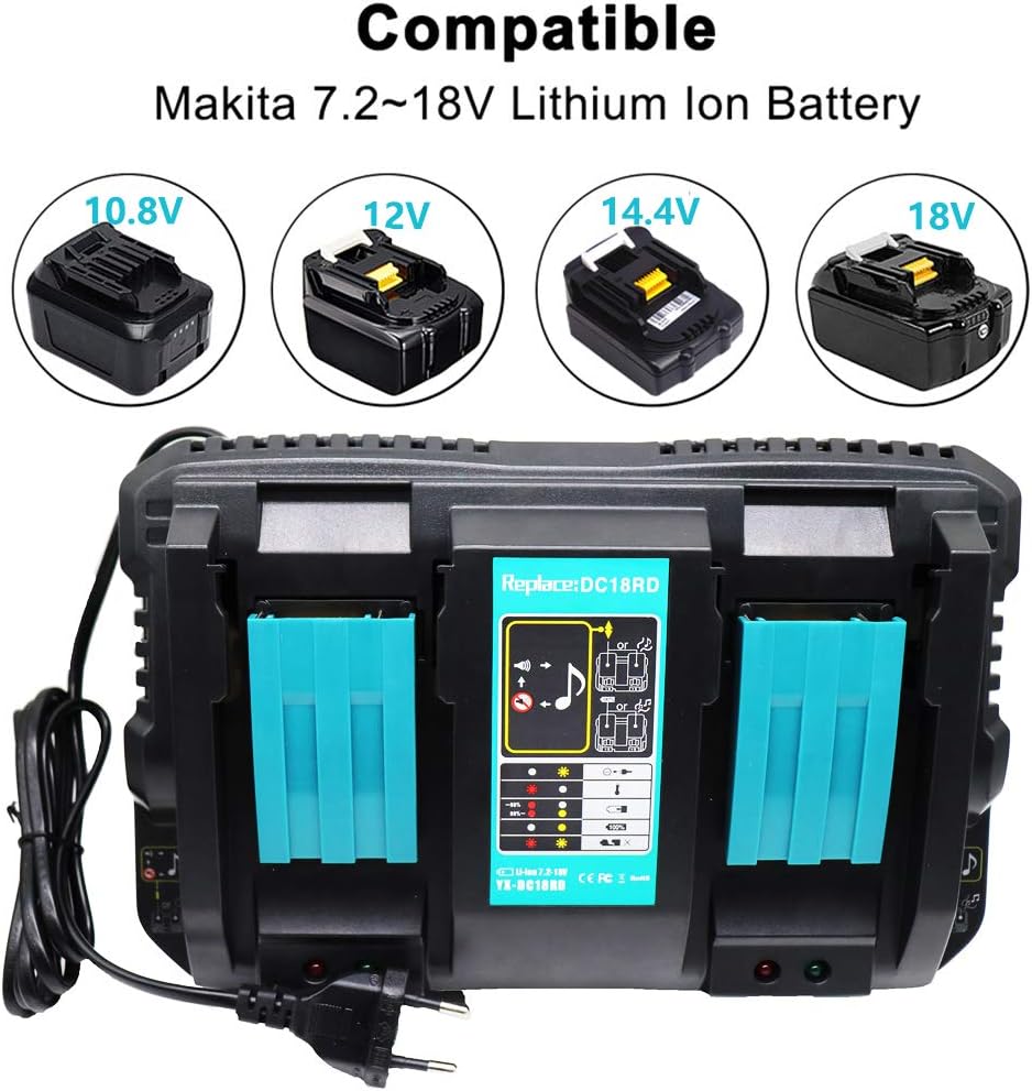 18 Volt Charger DC18RD Compatible with Makita DC18RC DC18RF DC18SF Suitable for BL1860 BL1850B BL1840 BL1830 BL1815 Battery - Image 2