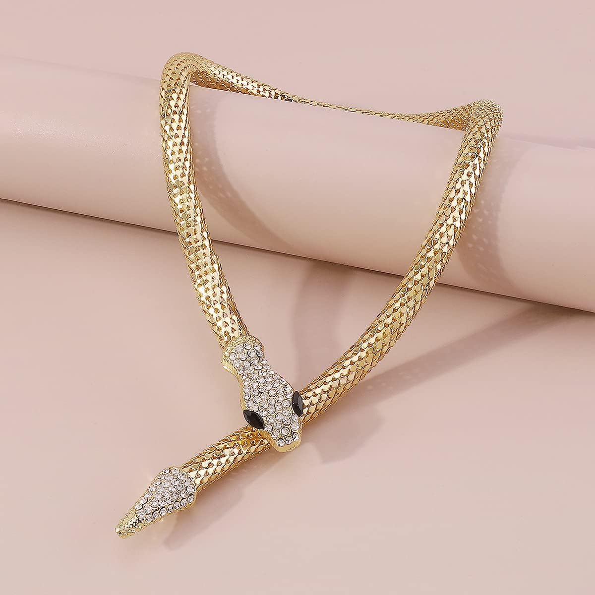 Angyape Gold Snake Necklace for Women, Trendy Bendable Chunky Statement Rhinestone Choker Flexible Exaggerated Medusa Necklace for Teen Girls Jewelry Gifts.