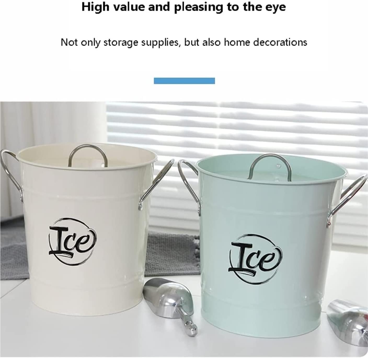 アイスバケツ 金属アイスバケット収納フルーツ冷たい飲み物飲料バケツハンドルシャベルビールシャンパン バーアクセサリ(Beige)