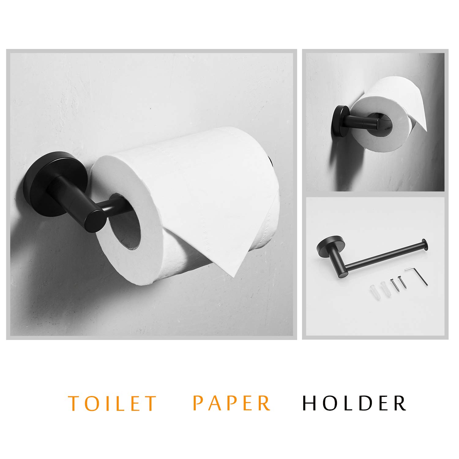 Miyili BS01N3 Kit D'accessoires De Salle De Bain 3 Pièces En Acier Inoxydable Brossé Avec Barre Porte-serviette De 30,5 Cm, Porte-papier Toilette, Crochets Pour Peignoirs