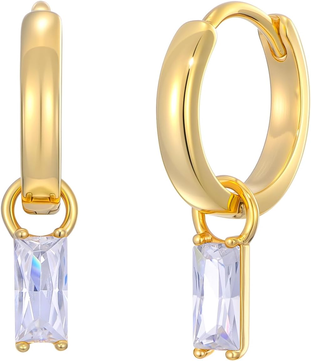 14K Gold-plated Dangle Hoop Earrings Crystal Dangle Drop Earrings Hypoallergenic Lightweight Earring Jewelry Gift for Women
