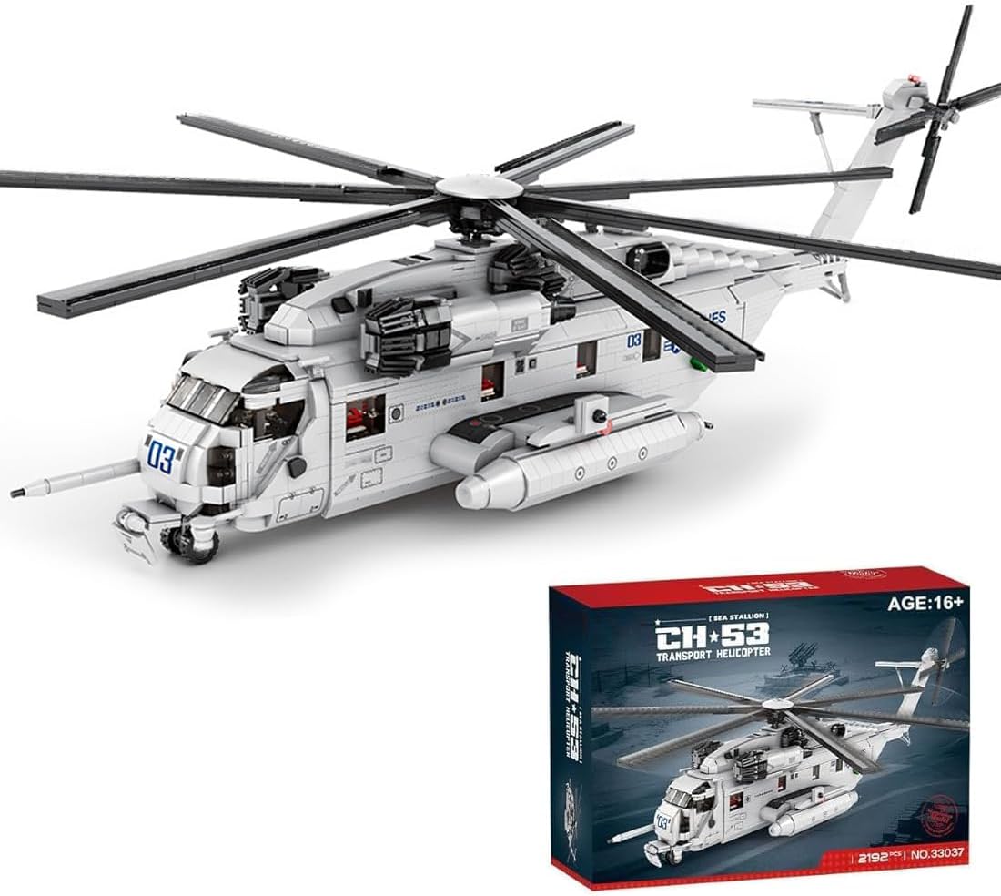 CH-53 Sea Stallion Transport Helicopter Building Blocks Set, MOC Military Aircraft Model Bricks Construction Toy Compatible with Major Brands - 2192 Pieces
