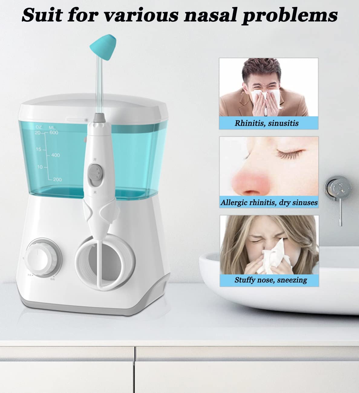 Sistema di irrigazione nasale pulsante del seno nasale Pulitore elettrico Neti Pot Macchina per il risciacquo nasale per seno, naso chiuso e sollievo dalle allergie, kit di risciacquo nasale per