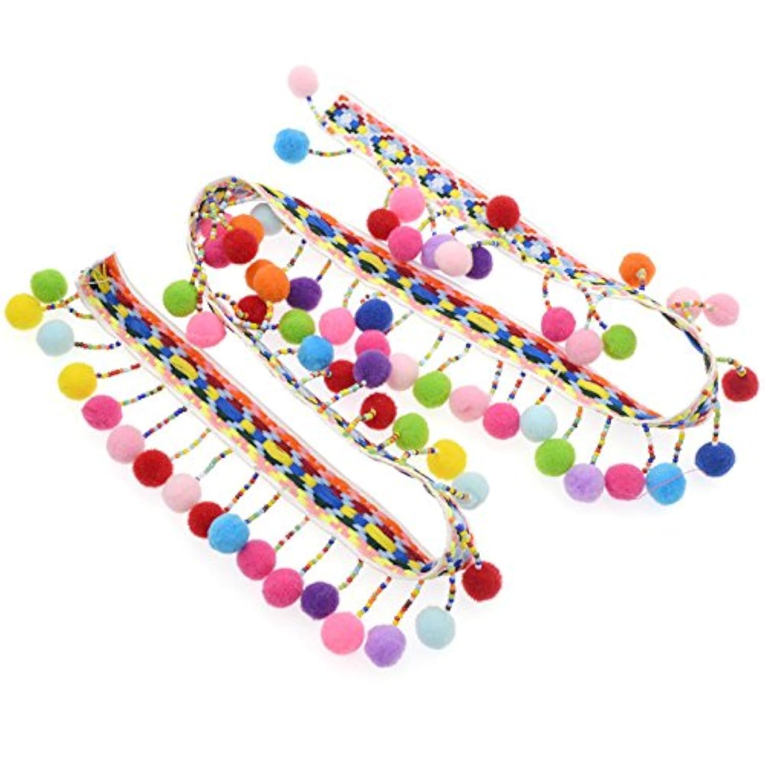 Yalulu Wide 5 Yards Rainbow Pom Pom Ball Lace Tassel Pompom Trim Balls Fringe Ribbon Apparel Fabric Cord Diy Craft Sewing Supplies (Wide)
