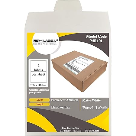MR-Label White Parcel Shipping Labels | Address Labels - self-Adhesive  Stickers for Inkjet & Laser Printer - Half A4 Sheet - 50 Labels
