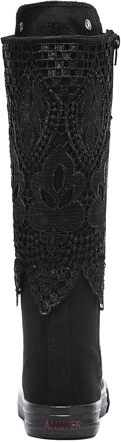 Momuk Fashion Girls Canvas Boots Knee High Sneakers Causal School Shoes Applicable for Both School Dresses or Casual Occasions for Women Size 10 B(M) US Black - Image 4