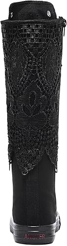 Miniatura 4 de Momuk Botas de lona de moda para niñas hasta la rodilla, Negro