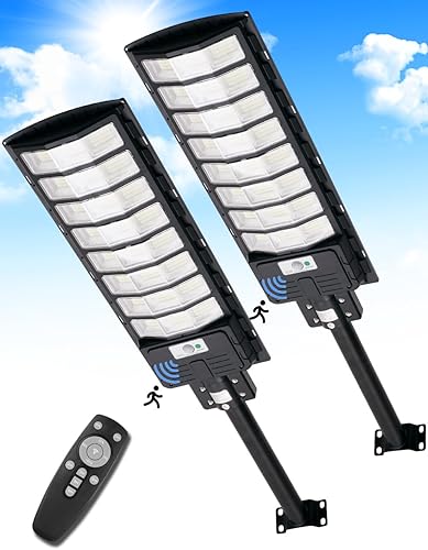 Sararoom Luces solares de calle de 800 W impermeables para exteriores, 80000 lm del atardecer al amanecer, luz de inundación solar con sensor de