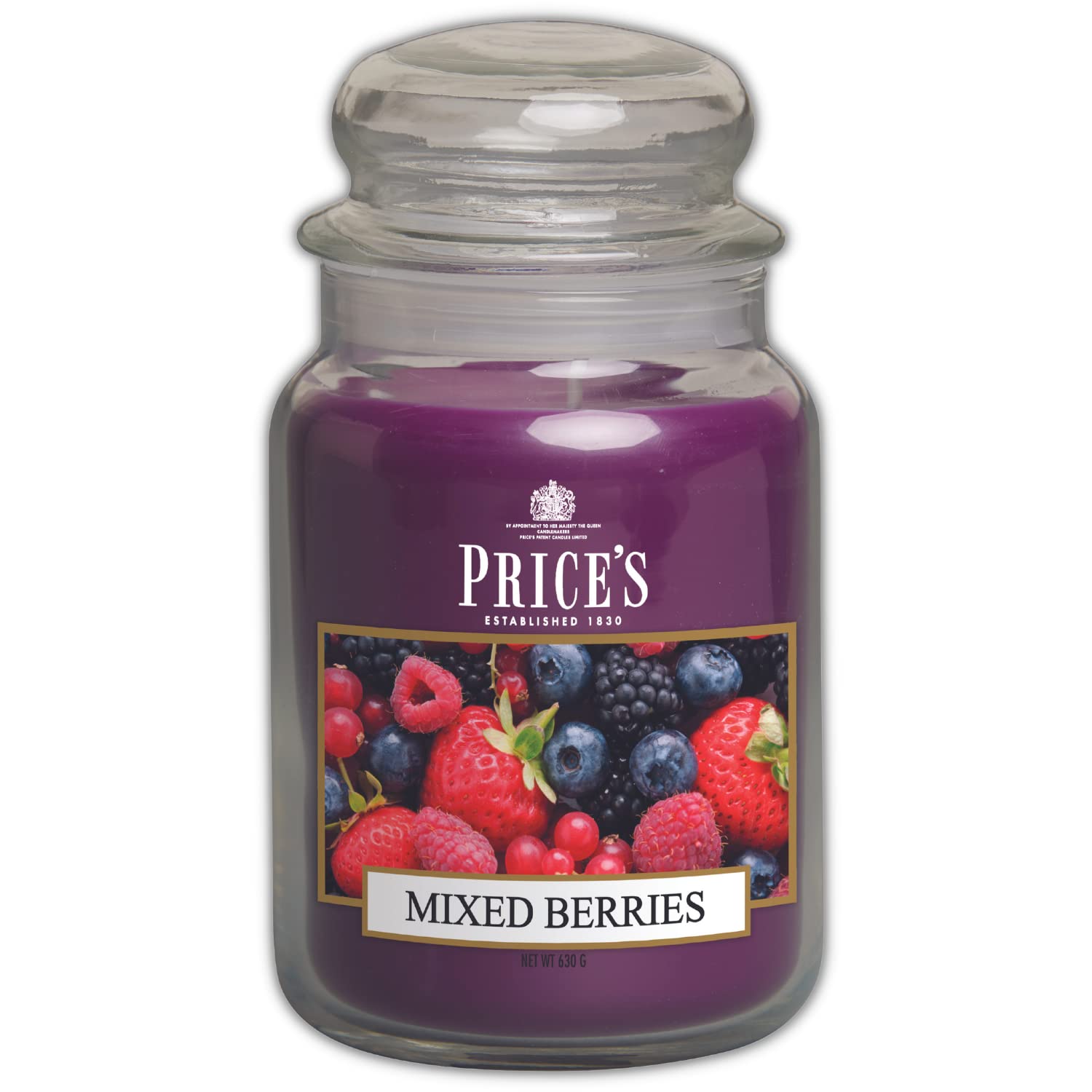 Price's - Mixed Berries Große Kerze im Glas – süßer, leckerer, hochwertiger Duft – lang anhaltender Duft – bis zu 150 Stunden Brenndauer