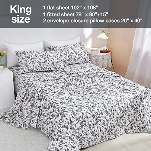 Image of JSD Vintage Paisley Printed King Sheet Set Extra Deep Pocket | 4 Piece Soft Microfiber Sheets, OEKO-TEX Certified, Easy Care