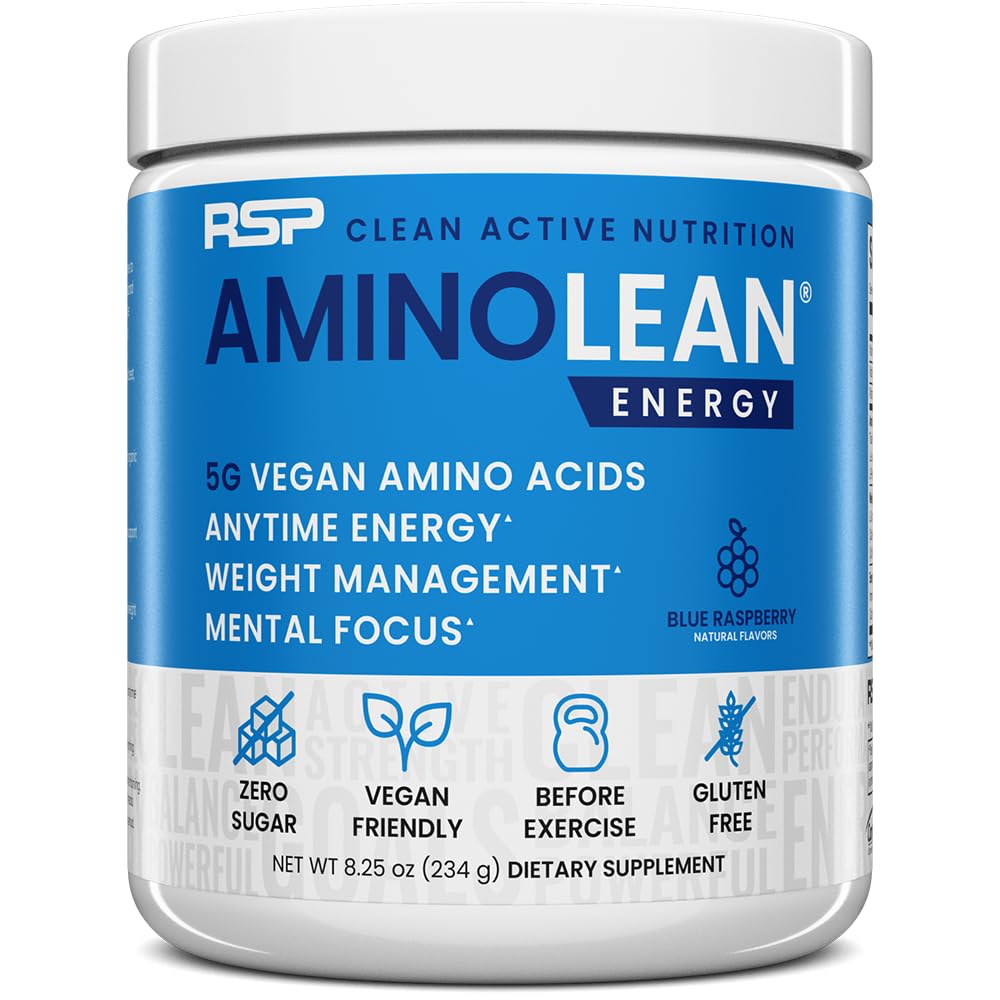 RSP Nutrition AminoLean Pre Workout Powder, Amino Energy & Weight Management with Vegan BCAA Amino Acids, Natural Caffeine, Preworkout Boost for Men & Women, 30 Serv
