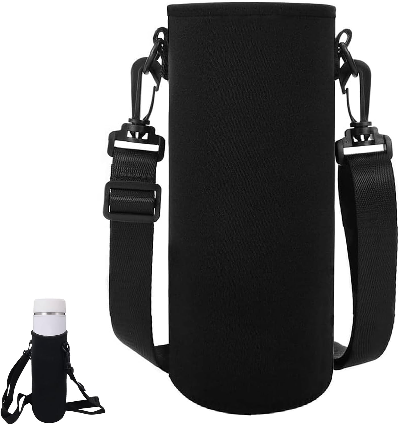 LAMXD Water Bottle Pouch Neoprene Water Bottle Carrier Cover Bag with Shoulder Strap Water Bottle Holder for Daily Walking Hiking and Other Outdoor Activities (750ml Black ?8cm 19cm)