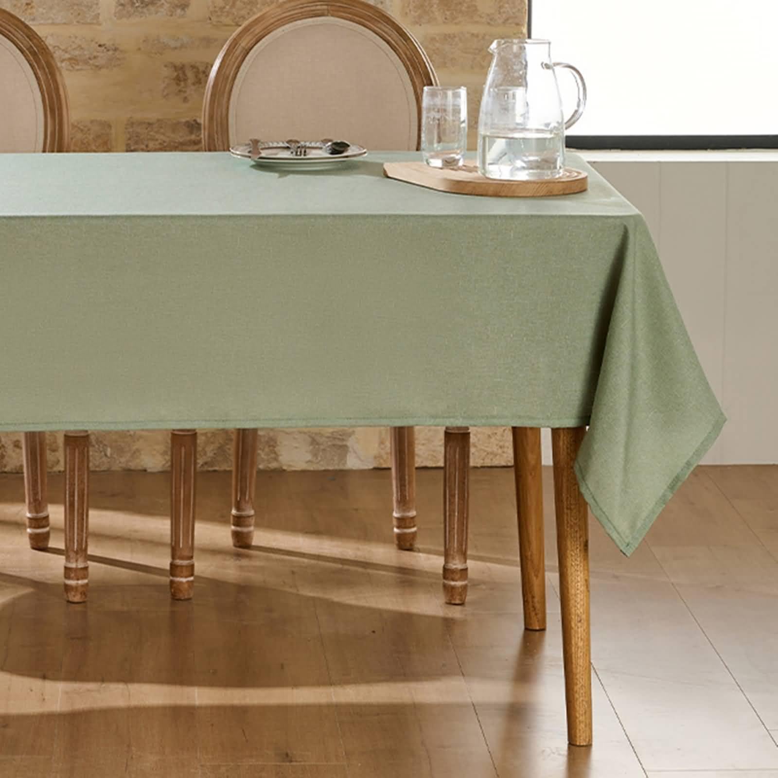 Mantel rectangular de poliéster para mesa de comedor, color verde