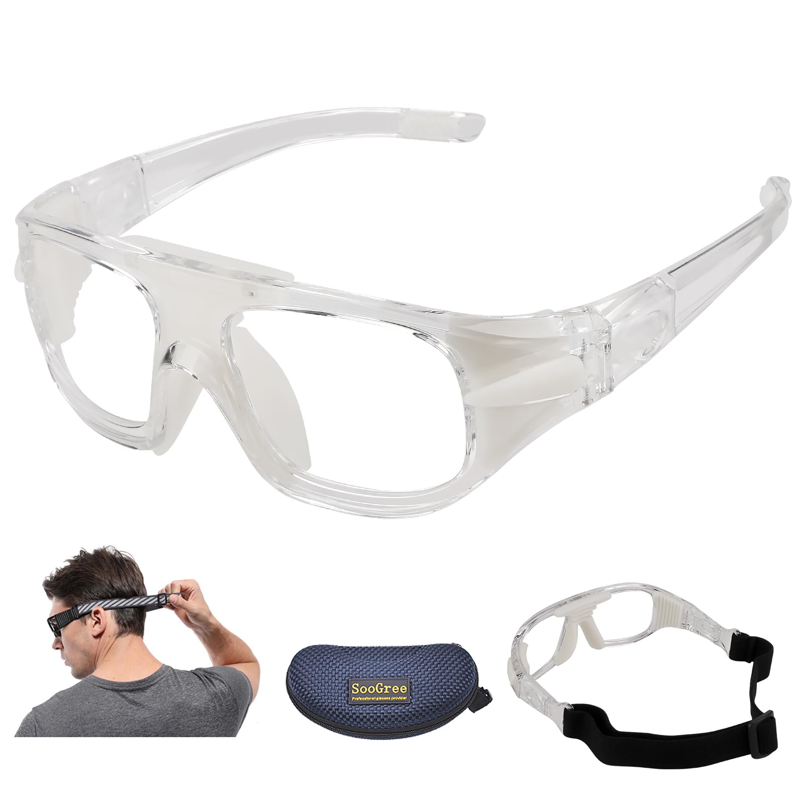 SooGree Sportowe okulary do squasha i raquetball, okulary do koszykówki, regulowany pasek, odporne na uderzenia