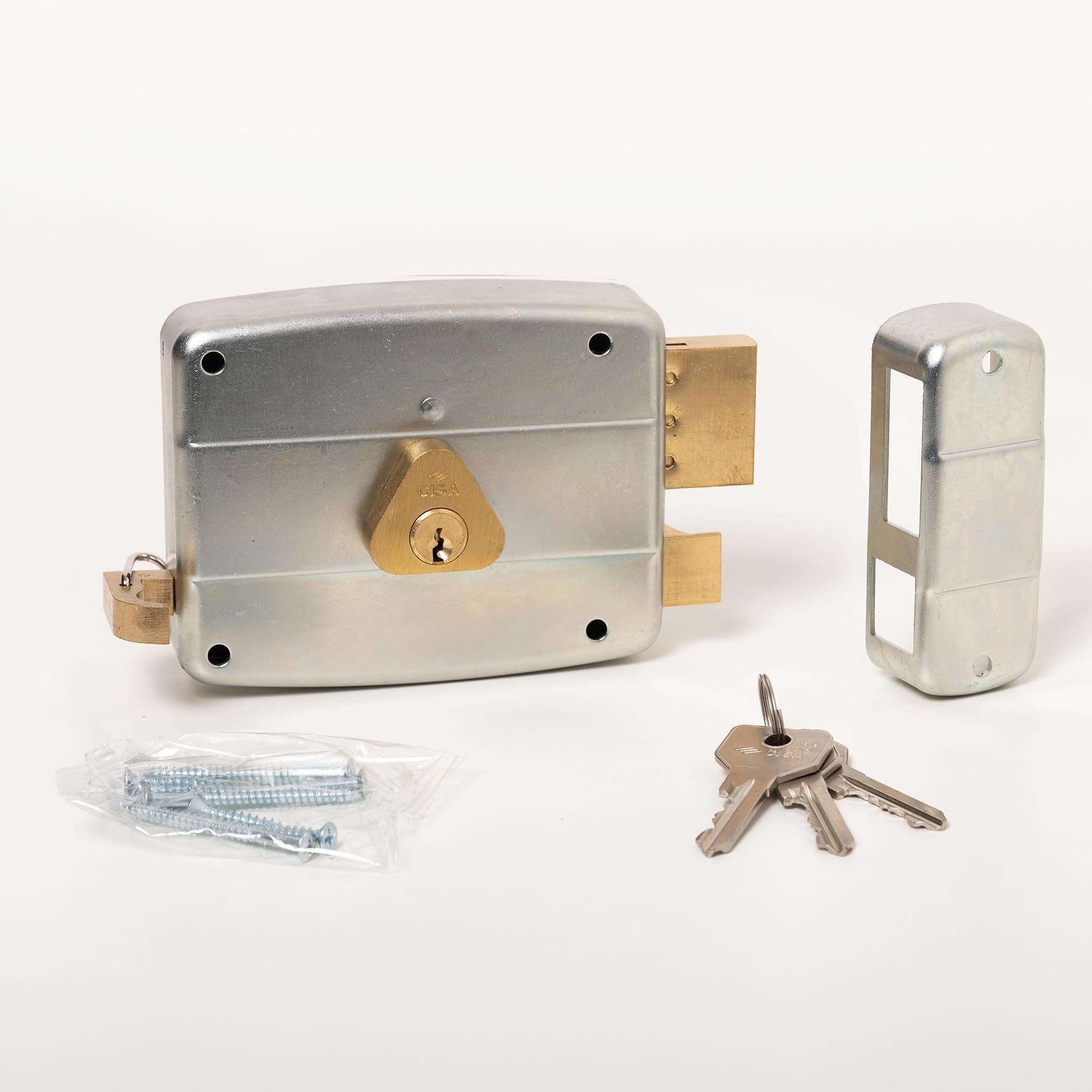 CISA - Serrure de porte en fer à appliquer 15052160179 - Serrure en acier galvanisé avec cylindre et tige en laiton - Serrure de porte extérieure Entrée 60 - Main Droite Appliquer