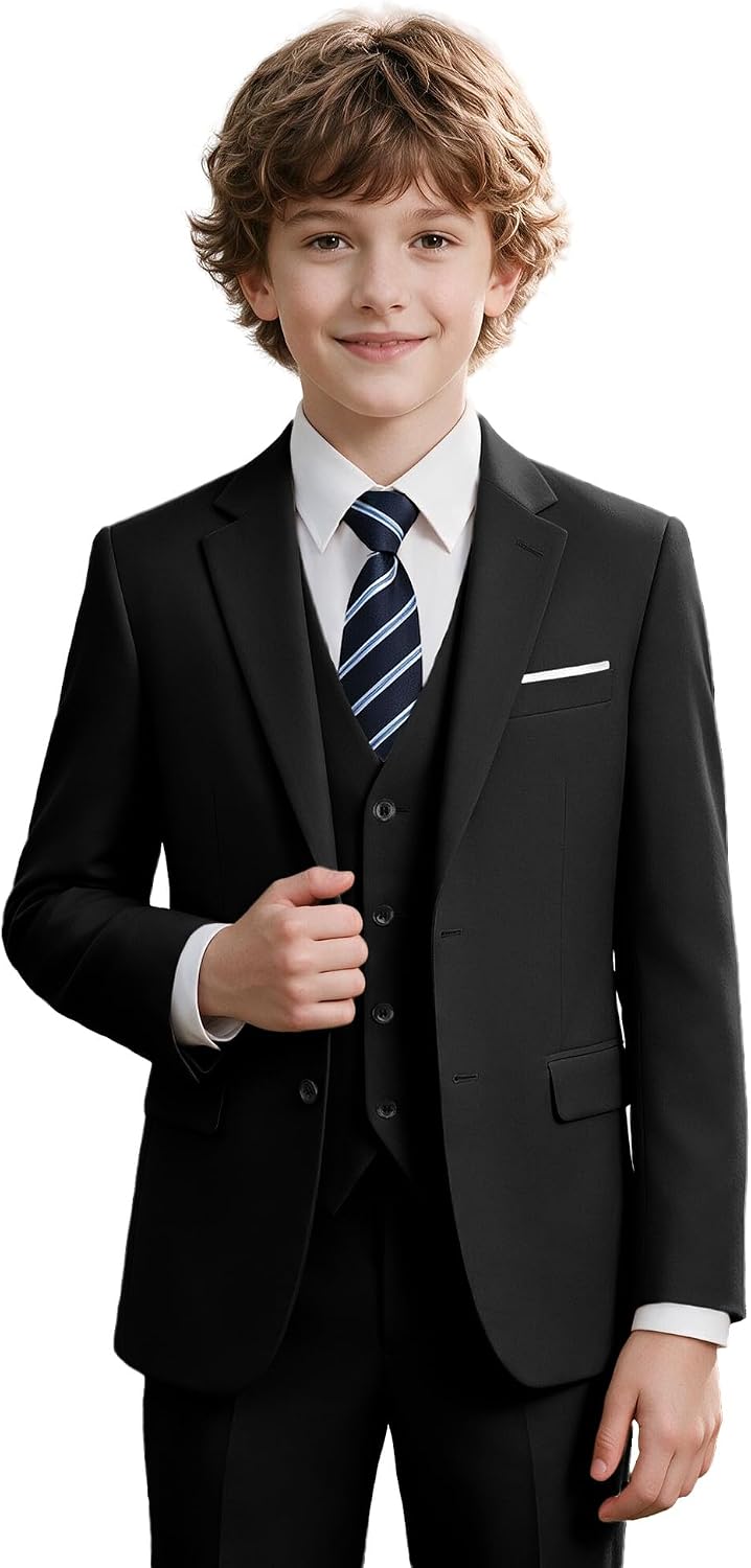 JPF Boy's Formal Suit Set Slim Fit Kids Tuxedo Suits for Teen Toddler Boys