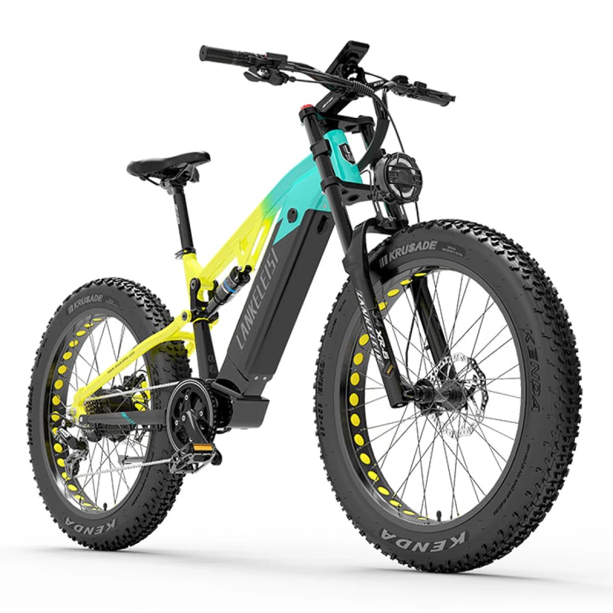 LANKELEISI La bicicletta elettrica RV800 Plus è dotata di un motore ad alte prestazioni da 250 W, pneumatici larghi 26 pollici e una mountain bike elettrica full-suspension da 250 Wh 48 V.