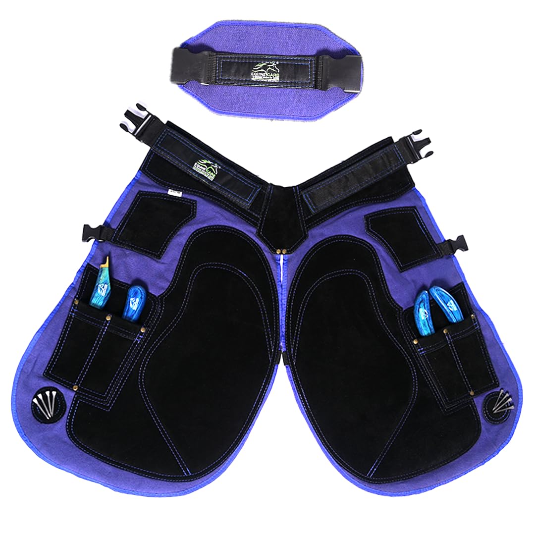 Equine Care Farrier Apron Chaps 2mm Cowhide Leather, 500 GSM Canvas, Air-Mesh, 23