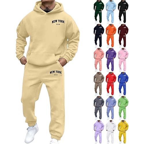 Mens Sweatsuit New York Letter Print Tracksuit for Men 2 Piece Outfit Set Athletic Hoodies and Jogger Pants Sets