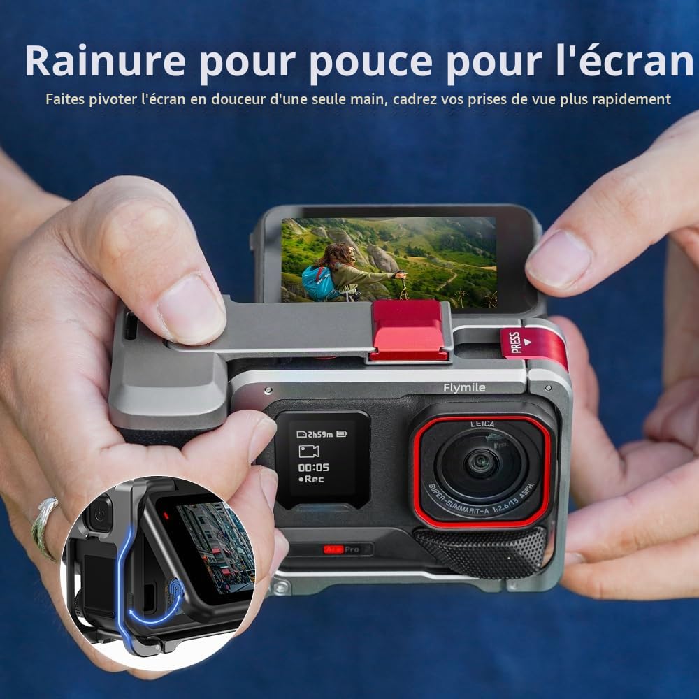 BRDRC Kit de poignée pour Insta360 Ace Pro 2/Ace Pro (avec cage), support de poignée avec bouton déclencheur, dégagement rapide, griffe pour Insta 360 Ace Pro 2/Insta360 Ace Pro Accessoires
