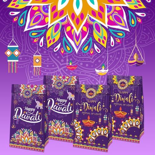 KYMY-Diwali-Party-Treat-Bags-12pcs-Diwali-Rangoli-Gift-Candy-Bags-with-Stickers-India-Festival-of-Lights-Gift-Goodie-Bags-India-Deepavali-Party-Favor-for-Indian-Celebration-Supplies-Decoration