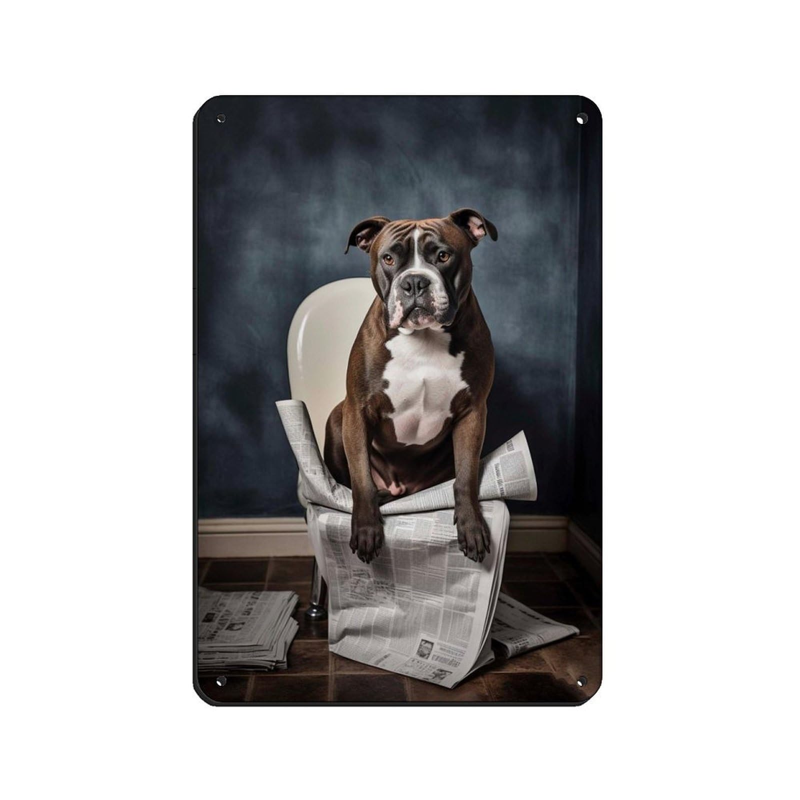 Staffordshire Bull Terrier on Toilet Reading The Retro Poster Metal Tin Sign Chic Art Retro Iron Painting Bar People Cave Cafe Family Garage Poster Wall Decoration 8x12inch(20x30cm)