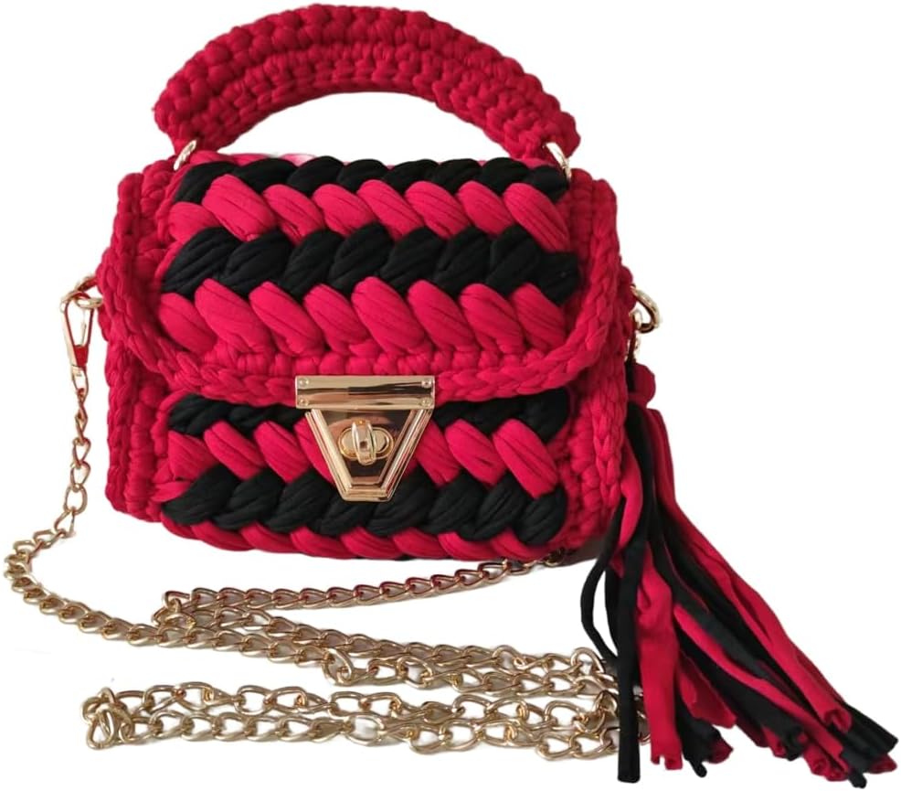 Handwoven Tote Bag for Women Trendy Solid Color Top Handle Handbag Crochet Shoulder Bag Party Prom Crossbody Chain Purse