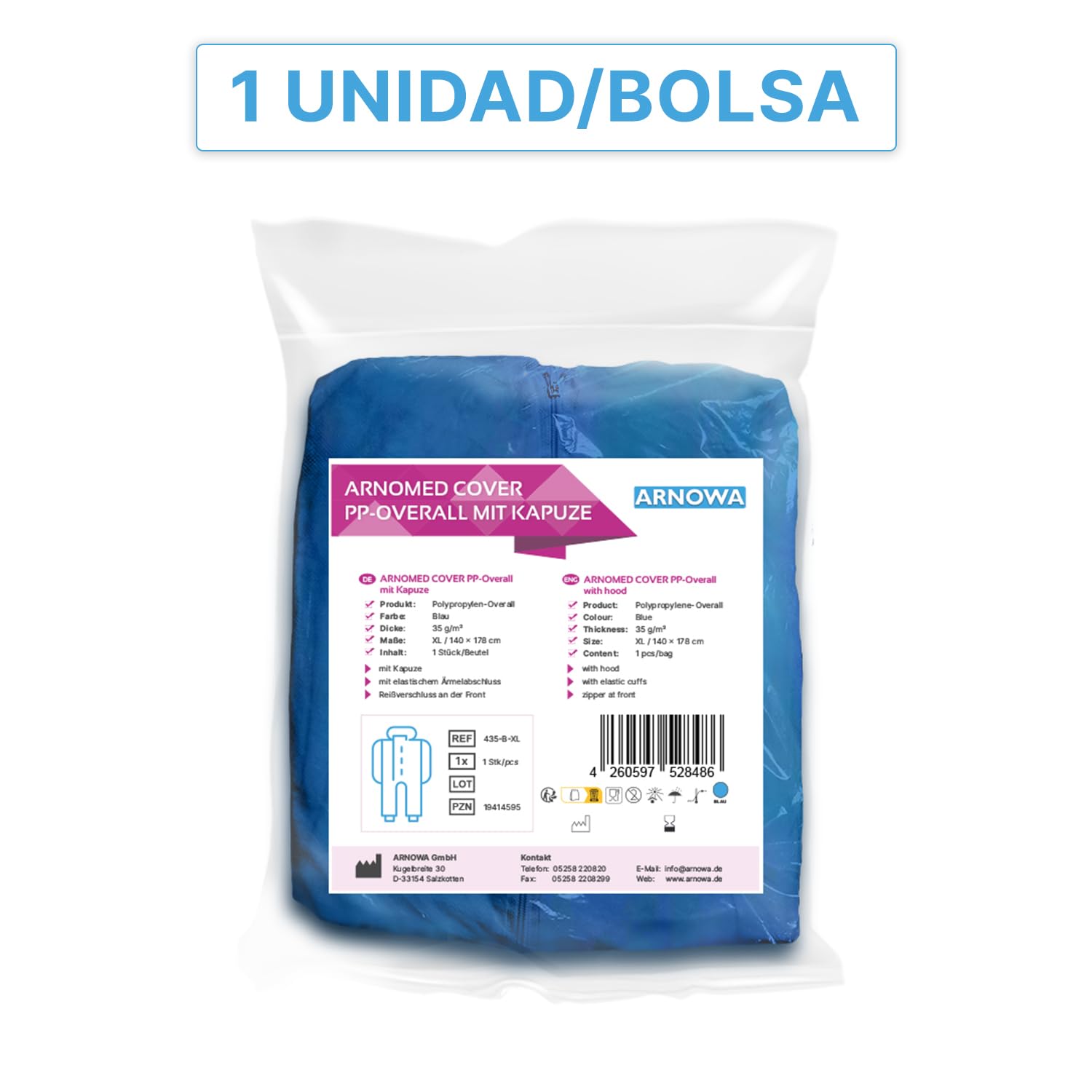 ARNOMED mono de trabajo desechable blanco PP para hombre y mujer, 10x mono integral con capucha, overol de pintor y mecánico sin látex