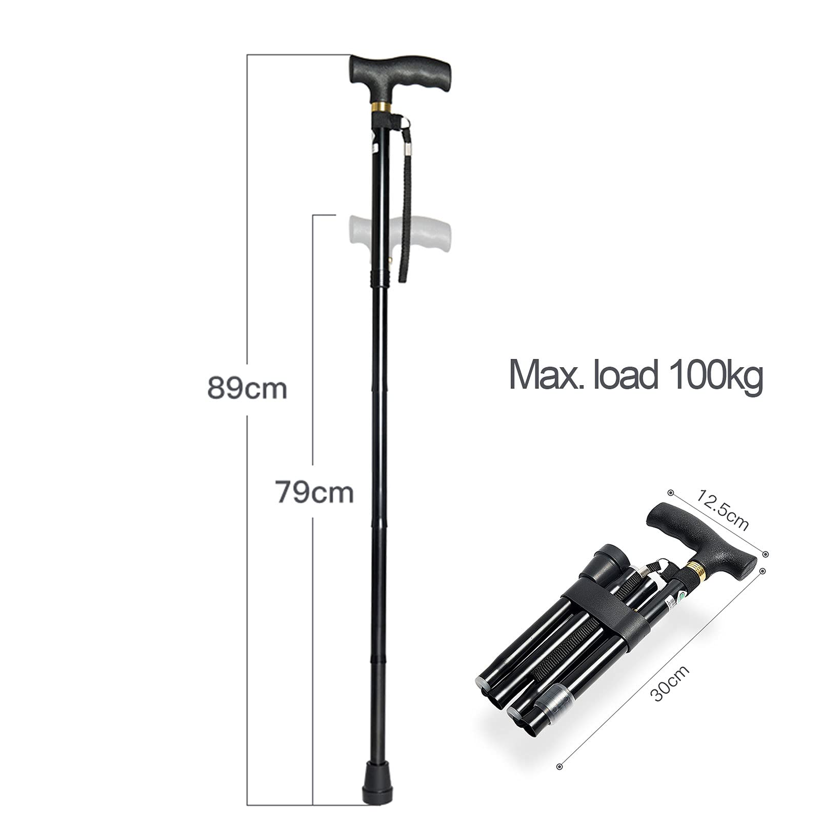 Walking stick z ergonomicznym uchwytem, ​​spacerowe kije Łatwy uchwyt, chodzenie laski dla mężczyzn, laski regulacyjne (79-89 cm), bazy antypoślizgowej (Kolor : Gold)