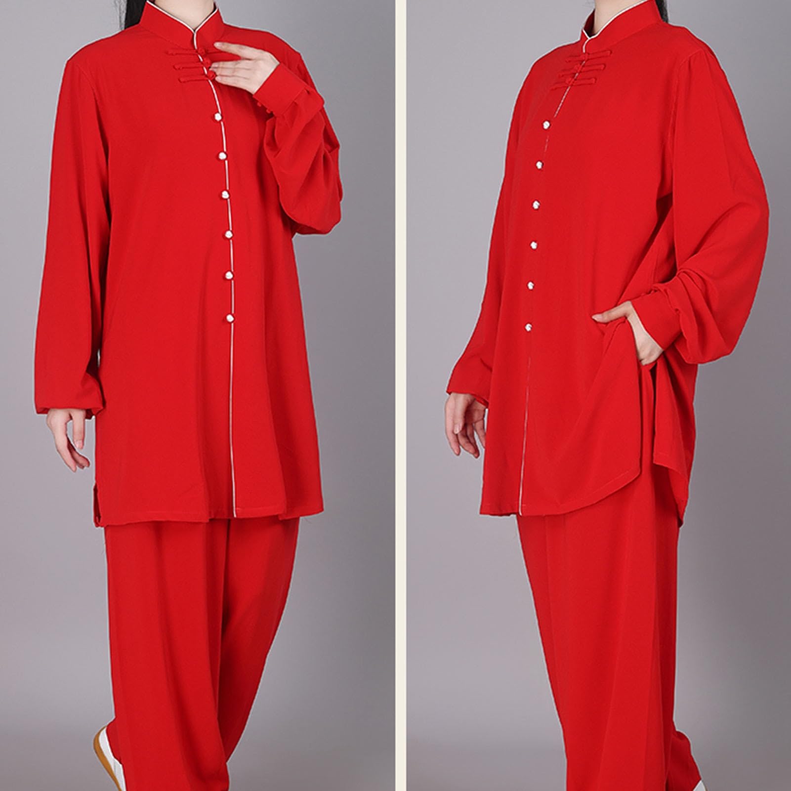 Odzież Tai Chi Sztuki Walki Chińskie Tradycyjne Mężczyźni Kobiety Kung Fu Taekwondo Ubrania Treningowe (Color : Red, Size : S)