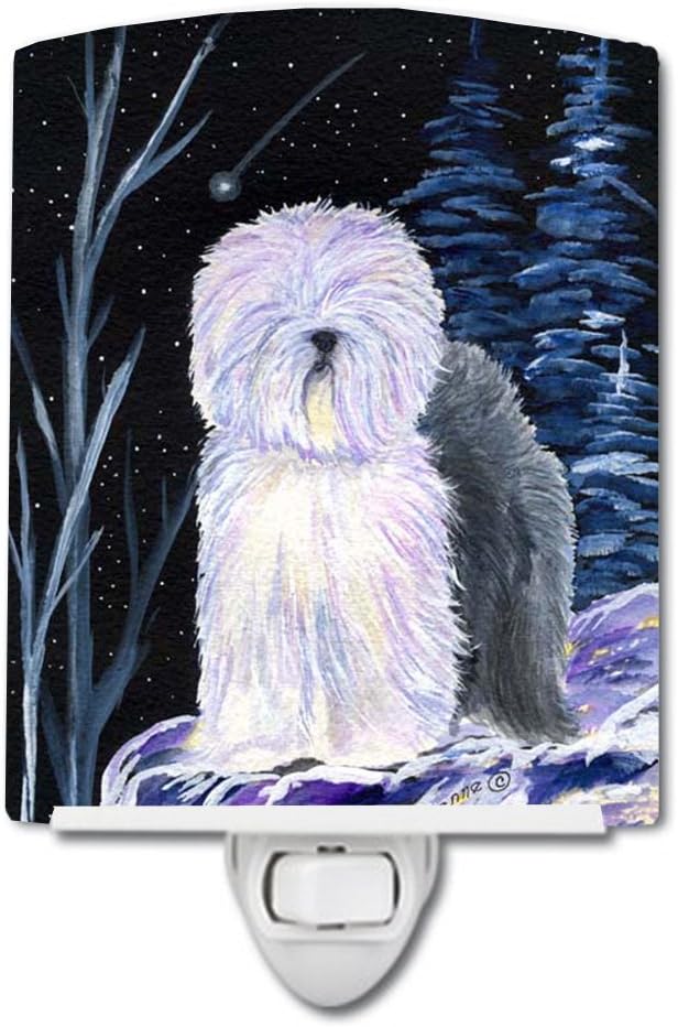 Caroline's Treasures SS8406CNL Starry Night Old English Sheepdog Ceramic Night Light Compact, UL-Certified, Ideal for Bedroom, Bathroom, Nursery, Hallway, Kitchen, 6x4x3, Multicolor