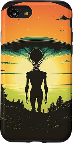 Vista 31 de iPhone 14 Pro Cute Green Alien Head UFO Space Face Alien Case