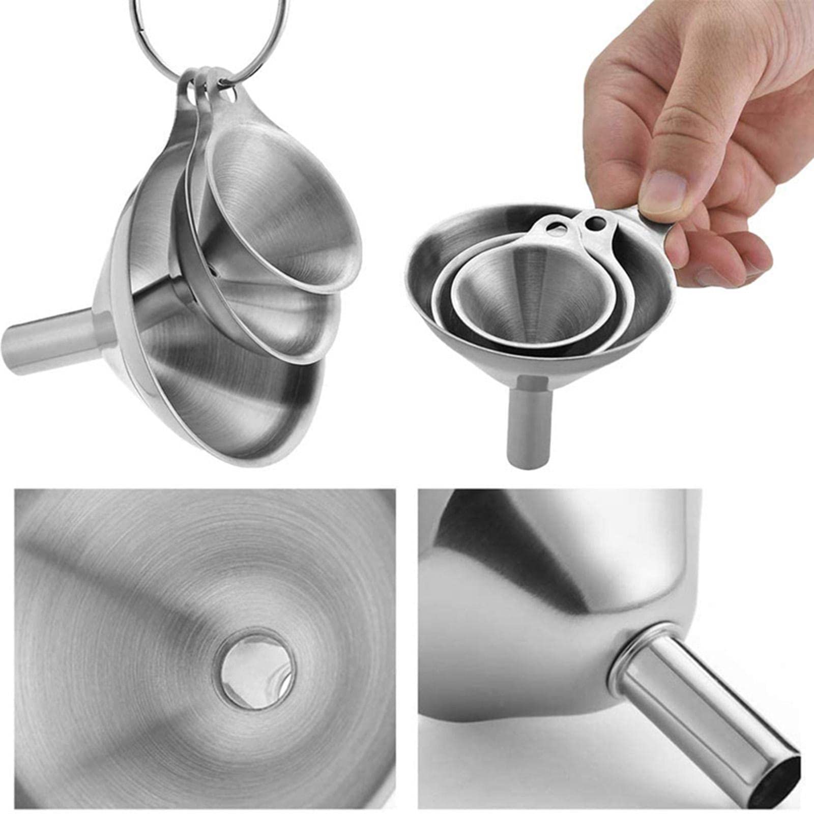 5X Juego de 3 Embudos de Cocina de Acero Inoxidable Multiusos de Alimenticio con Asas para Transferir Alimentos Sólidos E Ingredientes de Aceite Lí