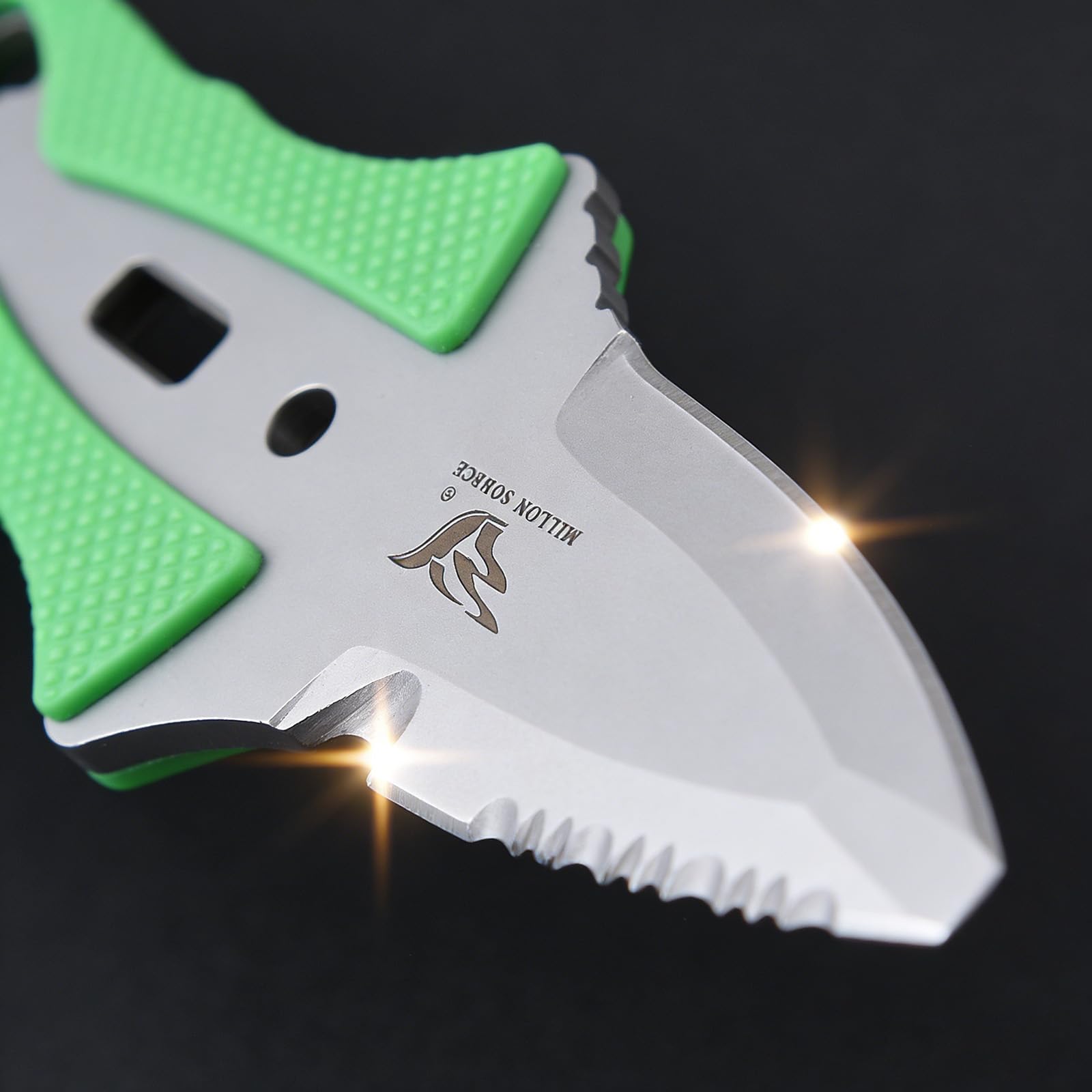 Tauchmesser Outdoor Rettungsmesser - 14,8 cm - Mit Sägezacken, Leuchtgriff, Schraubendreher & mehr - Ideal für Tauchen, Überleben & Notfälle